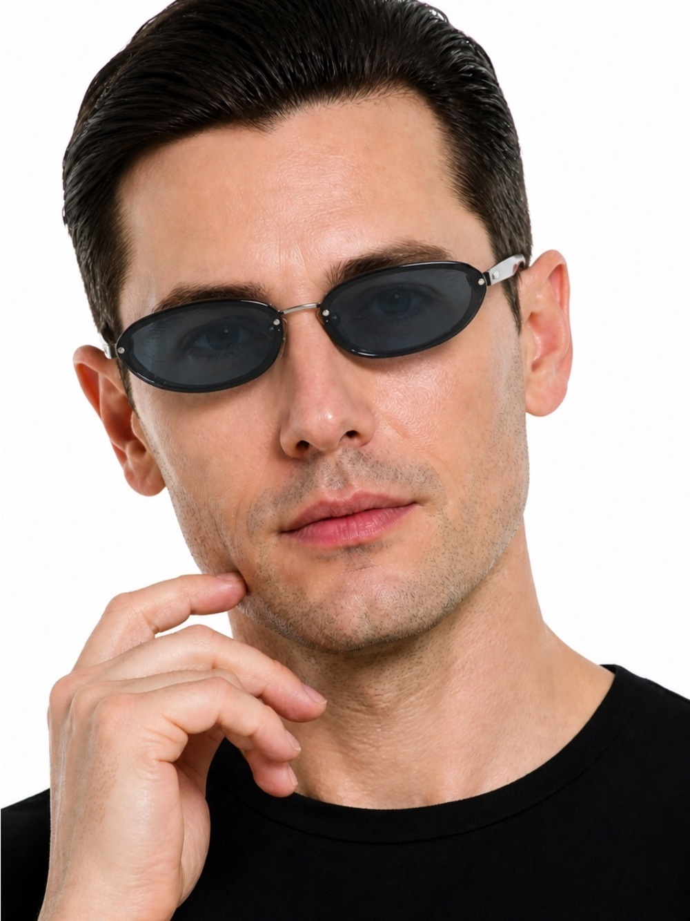 Michael Kors Black Oval Sunglasses with Silver Temples